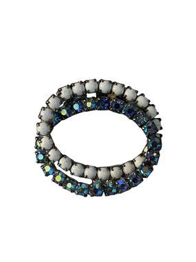 Vintage Oval Rhinestone Brooch Blue Aurora Borealis White Milk Glass Pin